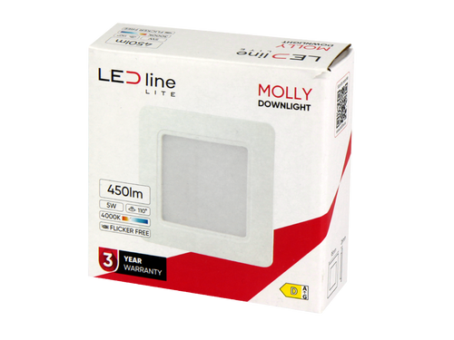 Downlight MOLLY 4000K 5W 500lm vierkant IP20 Wit LITE
