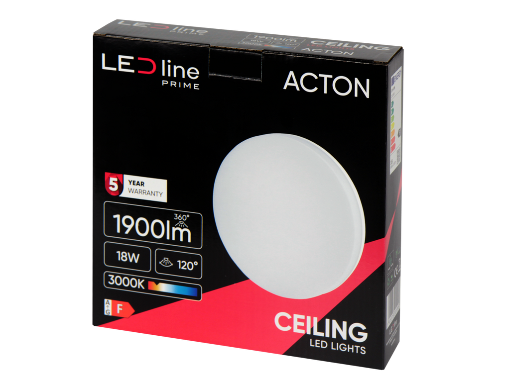 Plafonlamp ACTON 3000K 18W 1900lm rond IP54 wit PRIME