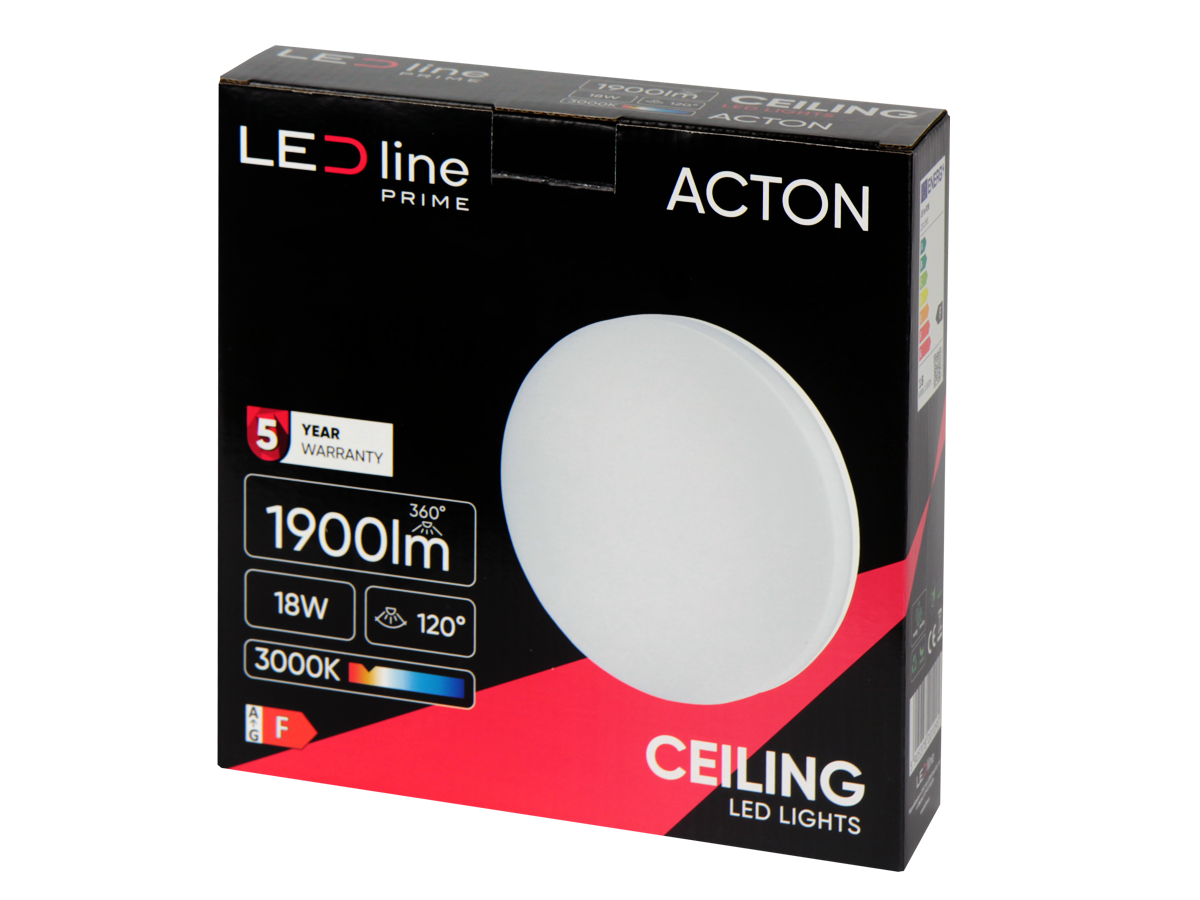 Plafonlamp ACTON 3000K 18W 1900lm rond IP54 wit PRIME