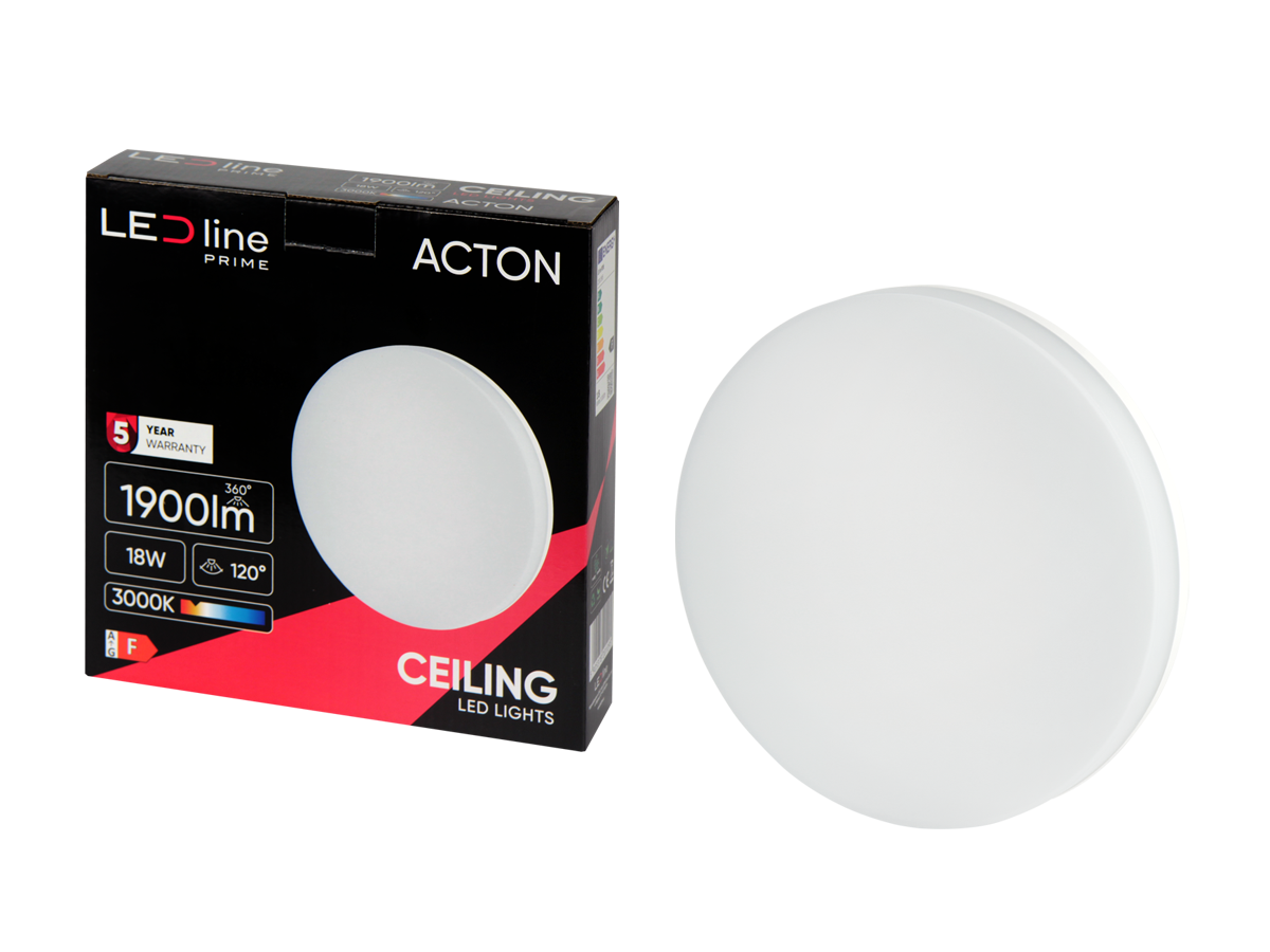 Plafonlamp ACTON 3000K 18W 1900lm rond IP54 wit PRIME