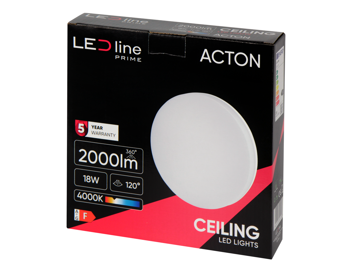 Plafonlamp ACTON 4000K 18W 2000lm rond IP54 wit PRIME