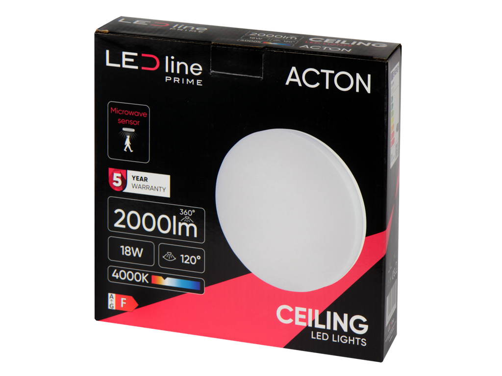 Plafonlamp ACTON 4000K 18W 2000lm rond IP54 wit PRIME bewegingssensor