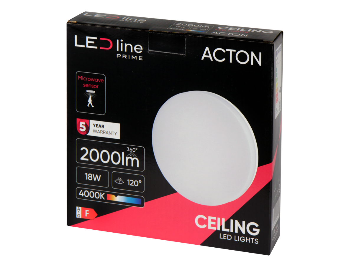 Plafonlamp ACTON 4000K 18W 2000lm rond IP54 wit PRIME bewegingssensor