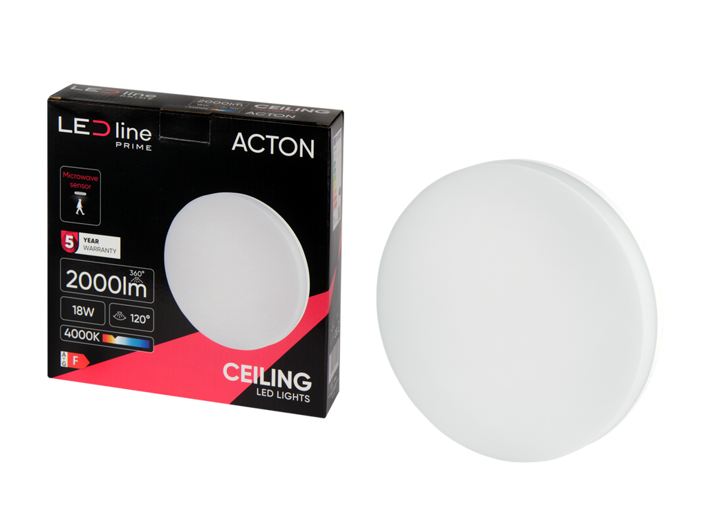 Plafonlamp ACTON 4000K 18W 2000lm rond IP54 wit PRIME bewegingssensor