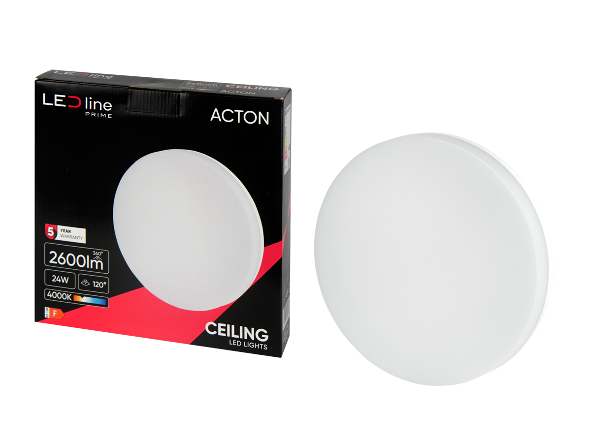 Plafonlamp ACTON 4000K 24W 2600lm rond IP54 wit PRIME