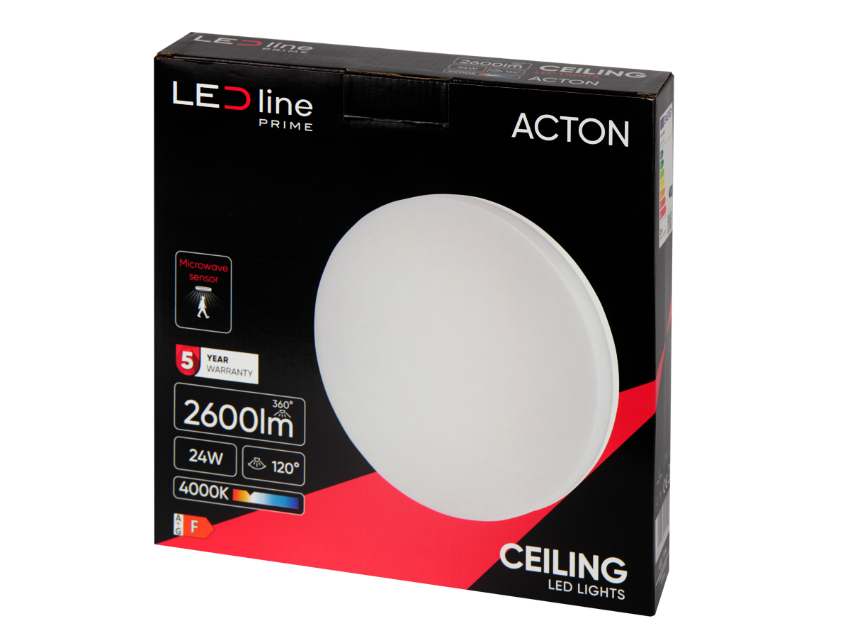 Plafonlamp ACTON 4000K 24W 2600lm rond IP54 wit PRIME bewegingssensor