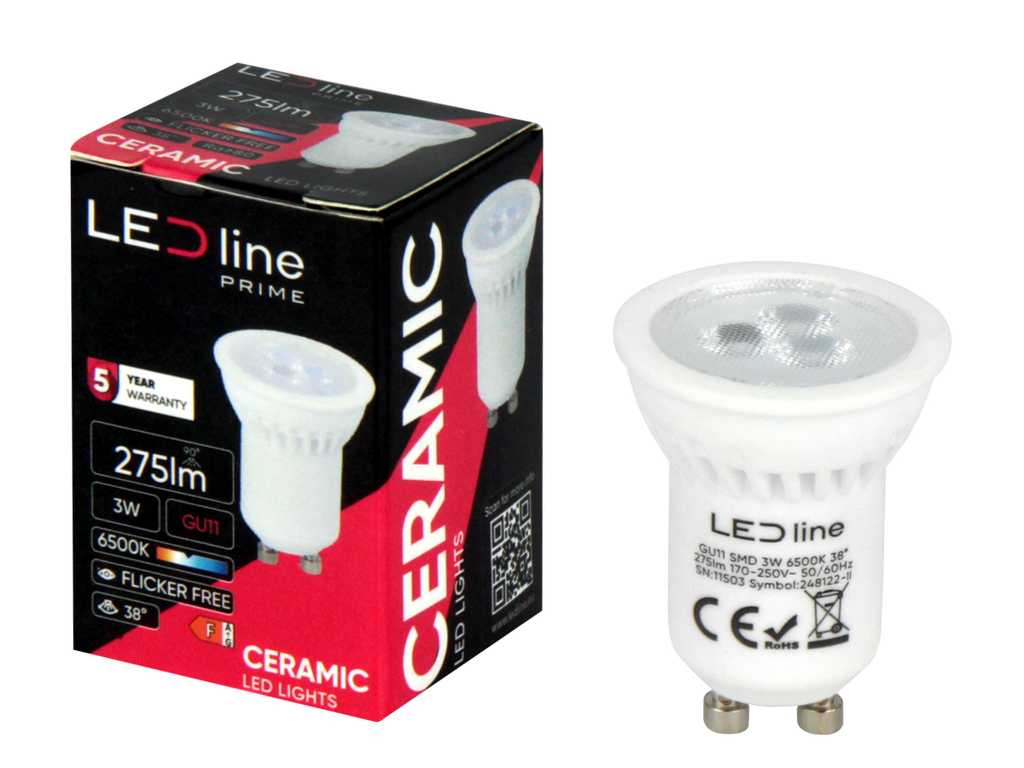 LED-lamp GU11 6500K 3W 330lm 230V 38° GU10 Keramiek PRIME