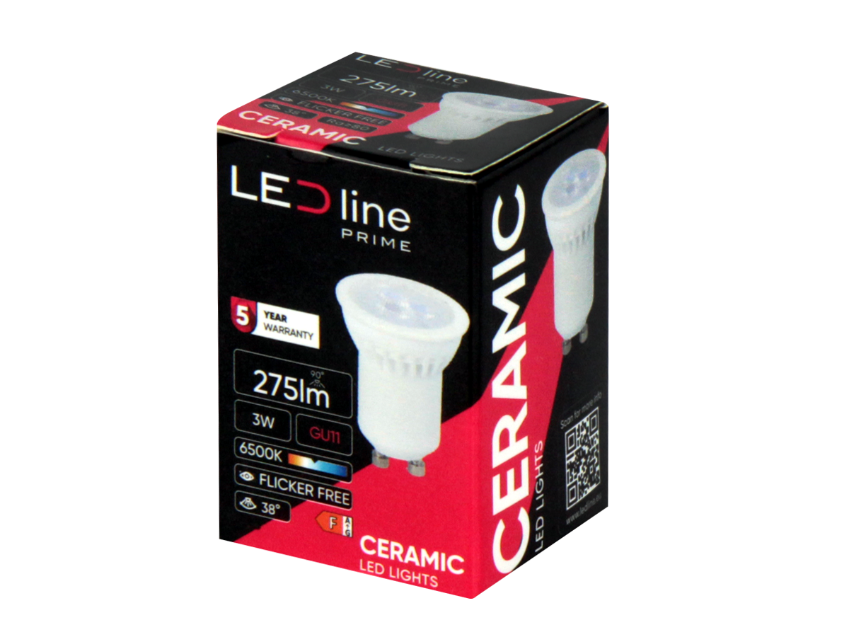 LED-lamp GU11 6500K 3W 330lm 230V 38° GU10 Keramiek PRIME