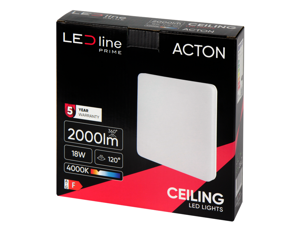 Plafonlamp ACTON 4000K 18W 2000lm vierkant IP54 wit PRIME