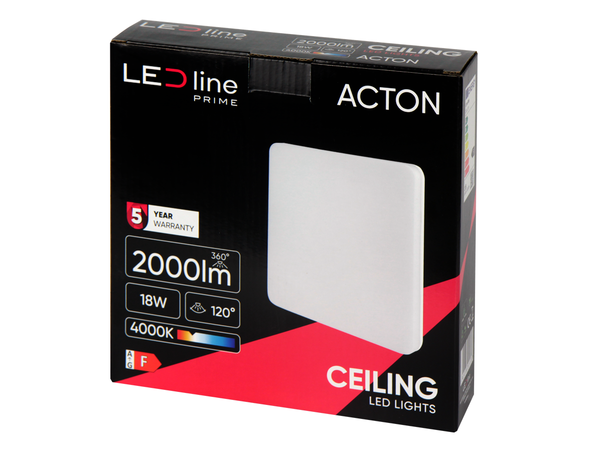 Plafonlamp ACTON 4000K 18W 2000lm vierkant IP54 wit PRIME