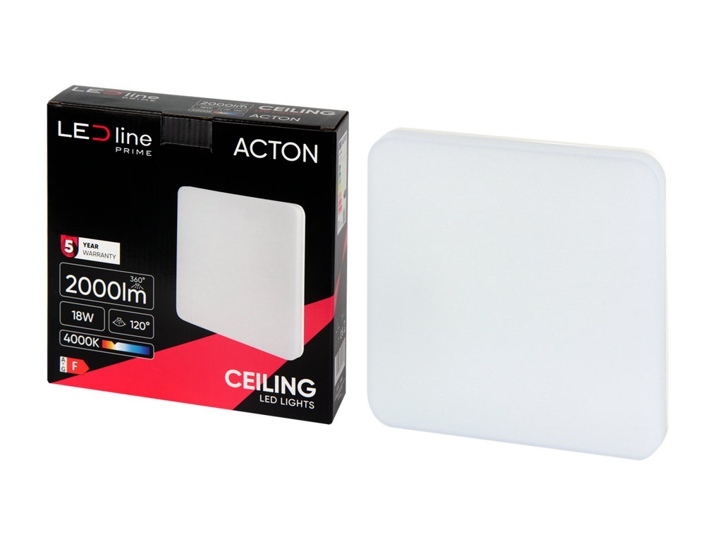 Plafonlamp ACTON 4000K 18W 2000lm vierkant IP54 wit PRIME