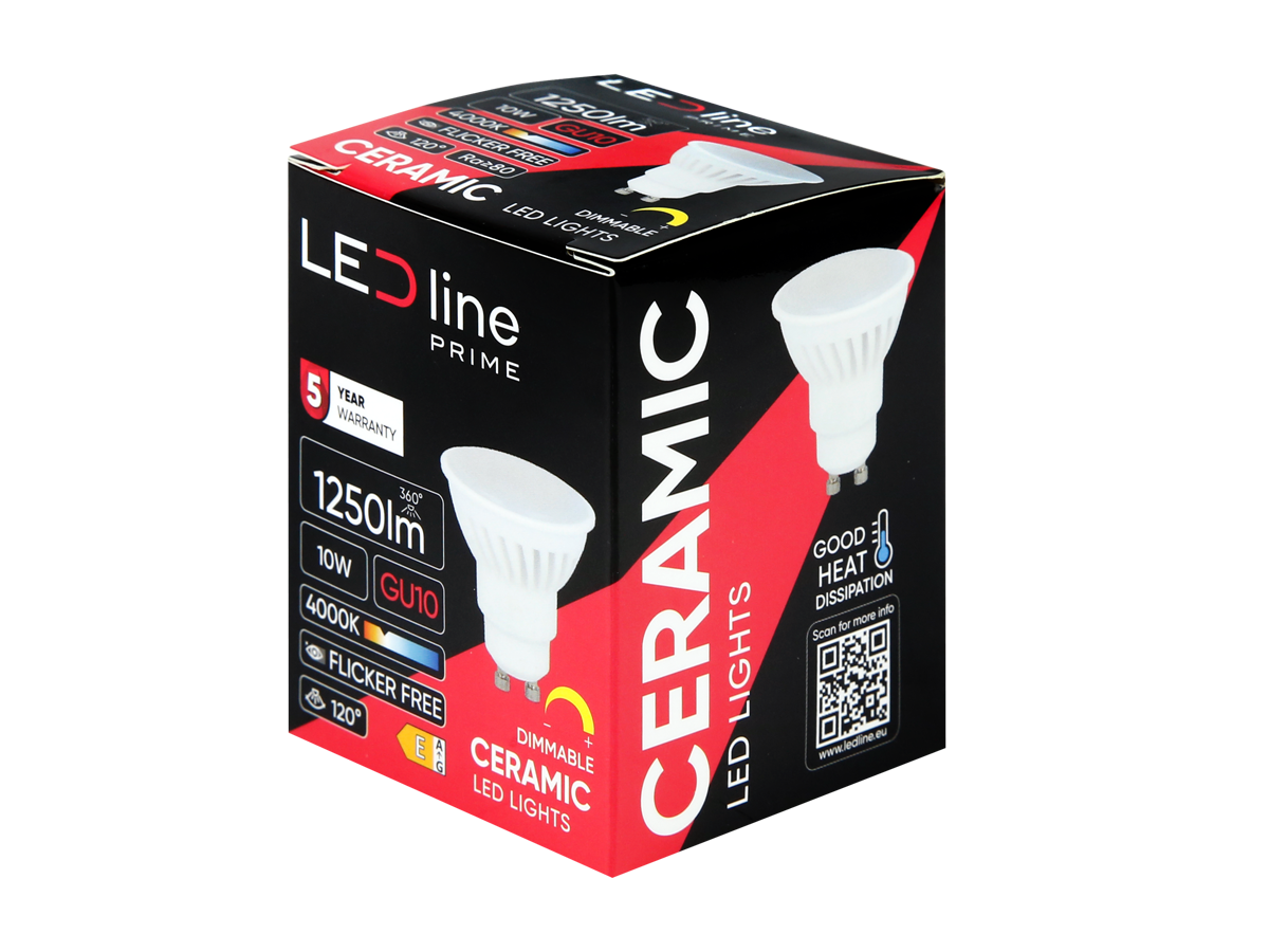 LED-lamp GU10 4000K 10W 1250lm 230V 120 ° DIM Keramische prime