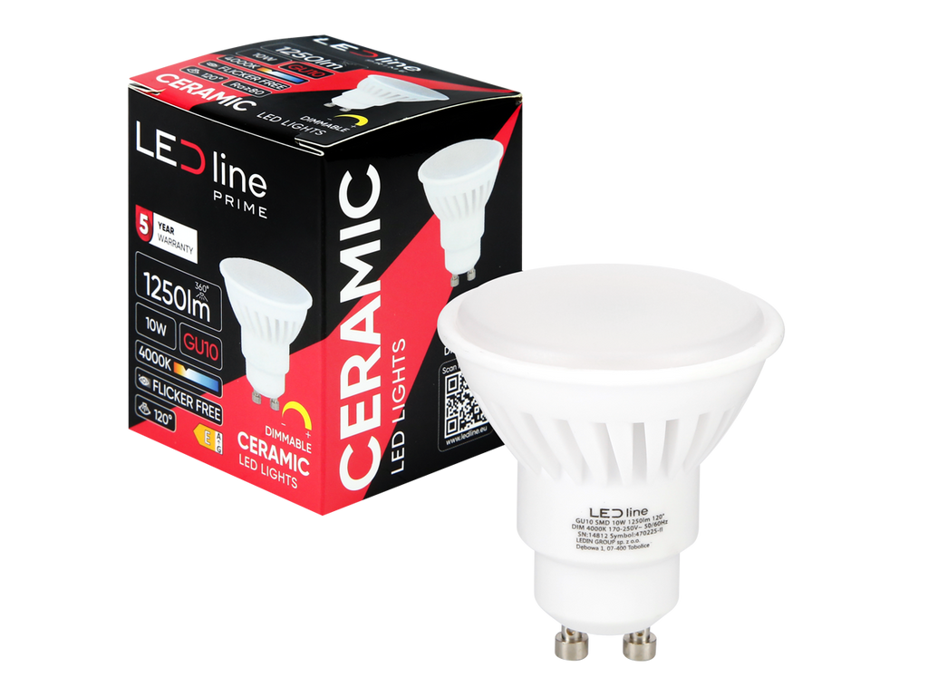 LED-lamp GU10 4000K 10W 1250lm 230V 120 ° DIM Keramische prime