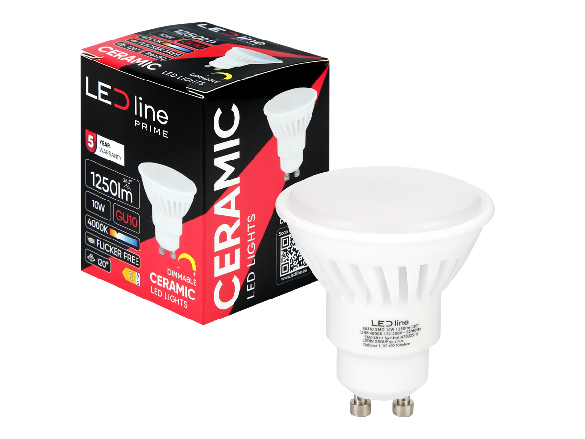 LED-lamp GU10 4000K 10W 1250lm 230V 120 ° DIM Keramische prime