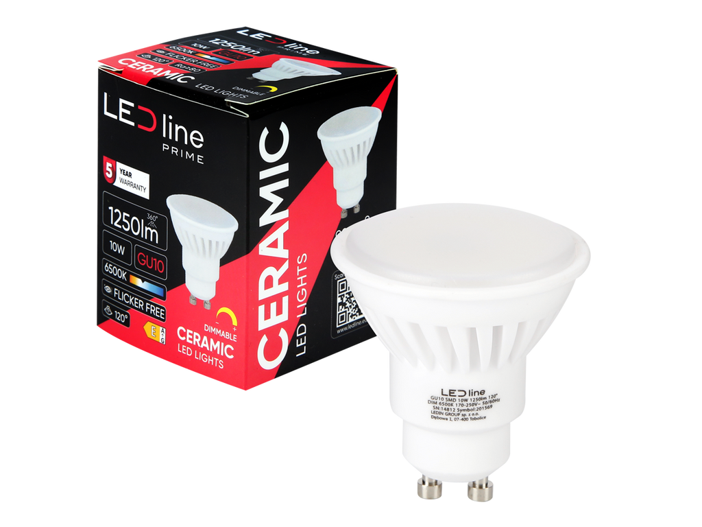 LED-lamp GU10 6500K 10W 1250lm 230V 120 ° DIM Keramische prime