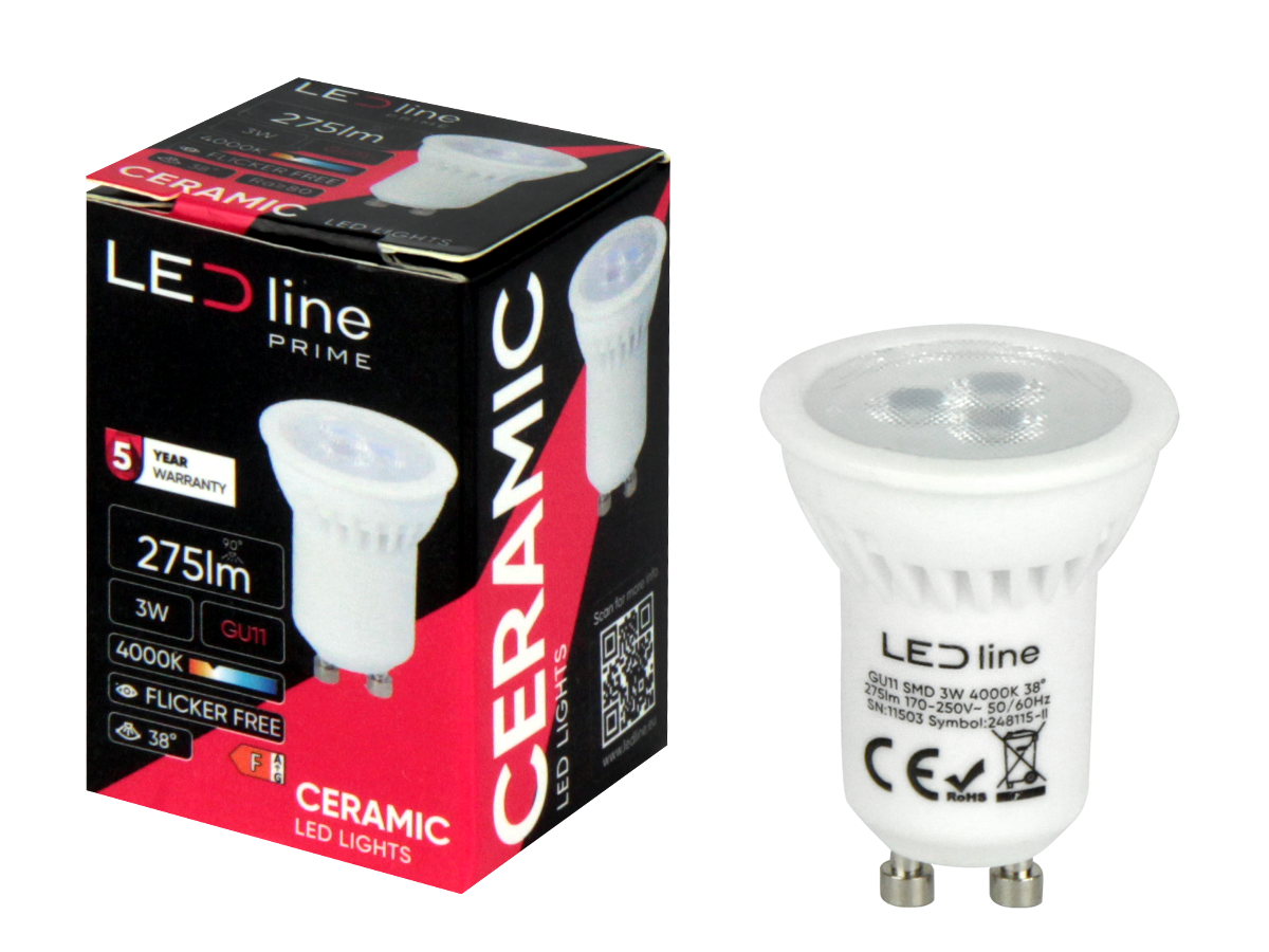 LED-lamp GU11 4000K 3W 330lm 230V 38° GU10 Keramiek PRIME