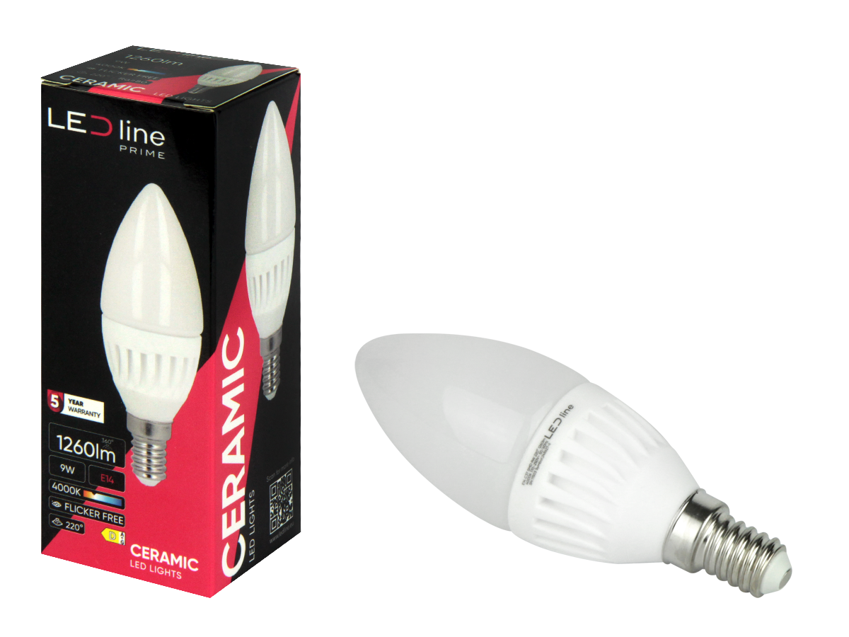LED-lamp E14 4000K 9W 1260lm 230V 220 ° C37 Keramiek PRIME