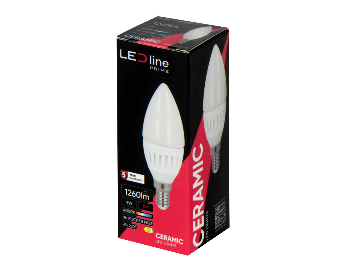 LED-lamp E14 4000K 9W 1260lm 230V 220 ° C37 Keramiek PRIME