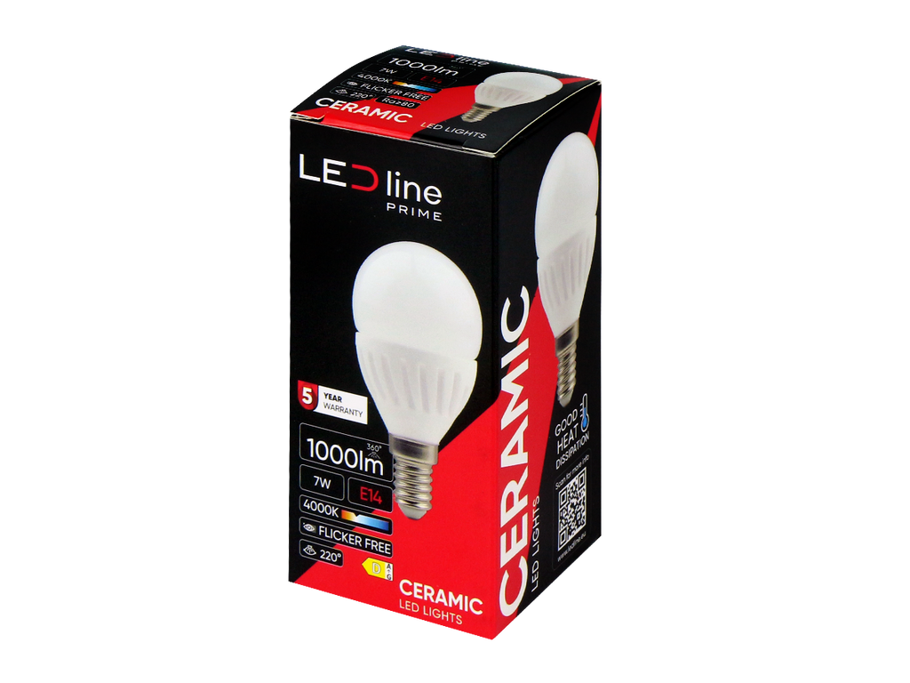 LED-lamp E14 4000K 7W 1000lm 230V 220 ° G45 Keramiek PRIME