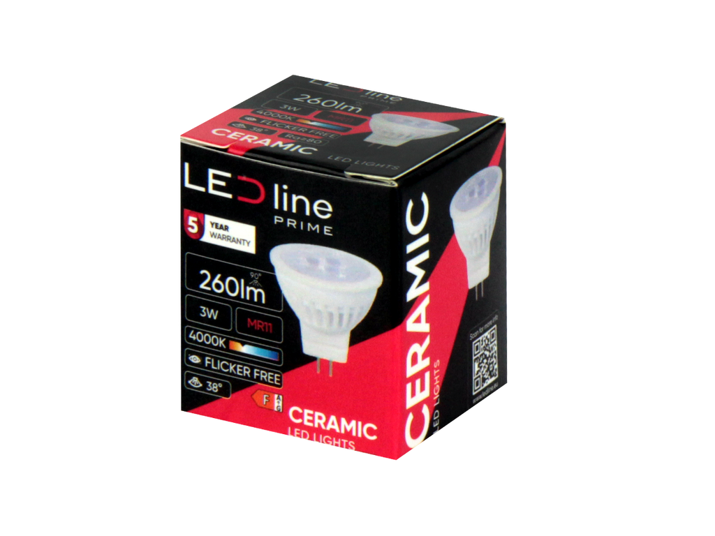 LED-lamp MR11 4000K 3W 330lm 10-14V AC/DC 38° GU5.3 Keramiek PRIME