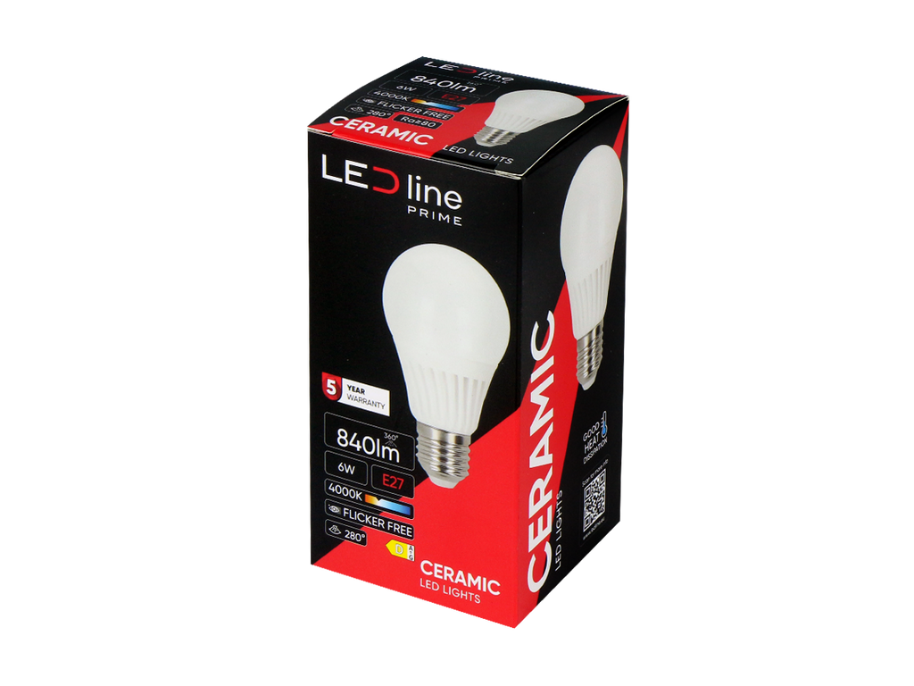 LED-lamp E27 4000K 6W 840lm 230V 280° A60 Keramiek PRIME