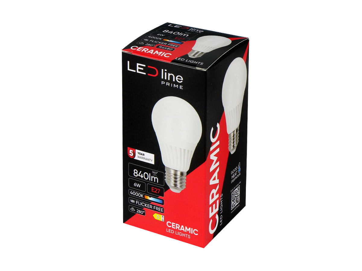 LED-lamp E27 4000K 6W 840lm 230V 280° A60 Keramiek PRIME