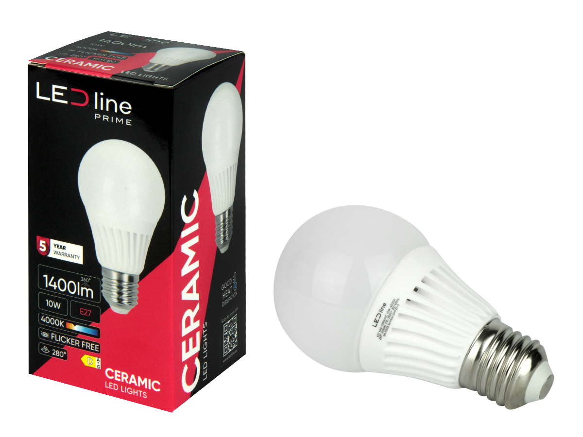 LED-lamp E27 4000K 10W 1400lm 230V 280° A60 Keramiek PRIME