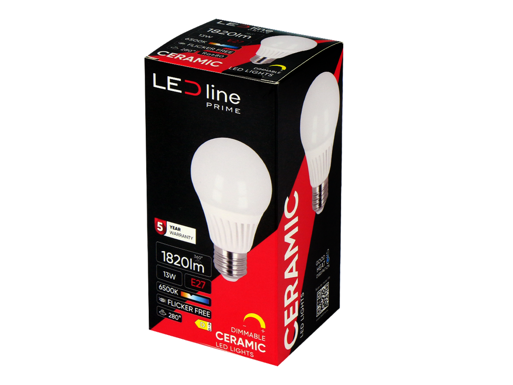 LED-lamp E27 6500K 13W 1820lm 230V 280 ° A65 DIM Keramische prime