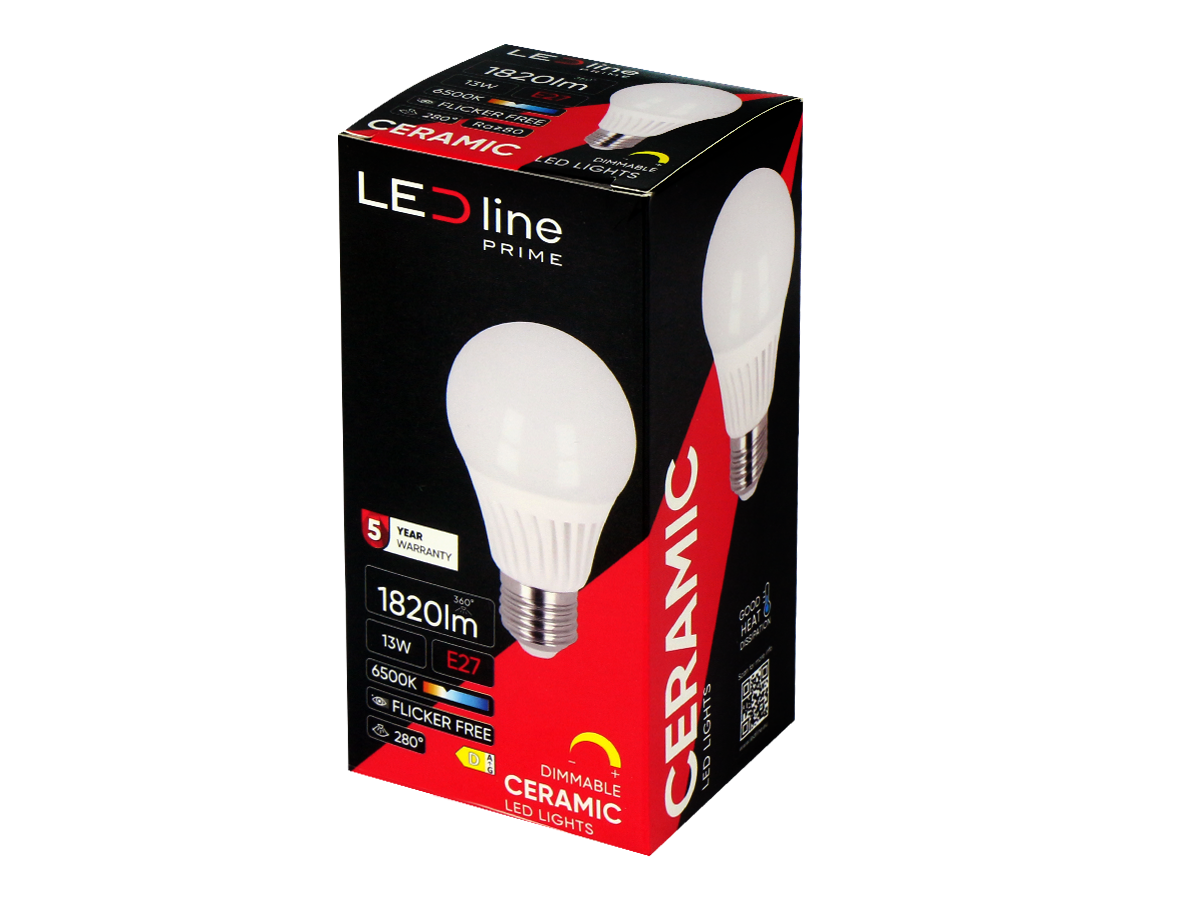 LED-lamp E27 6500K 13W 1820lm 230V 280 ° A65 DIM Keramische prime