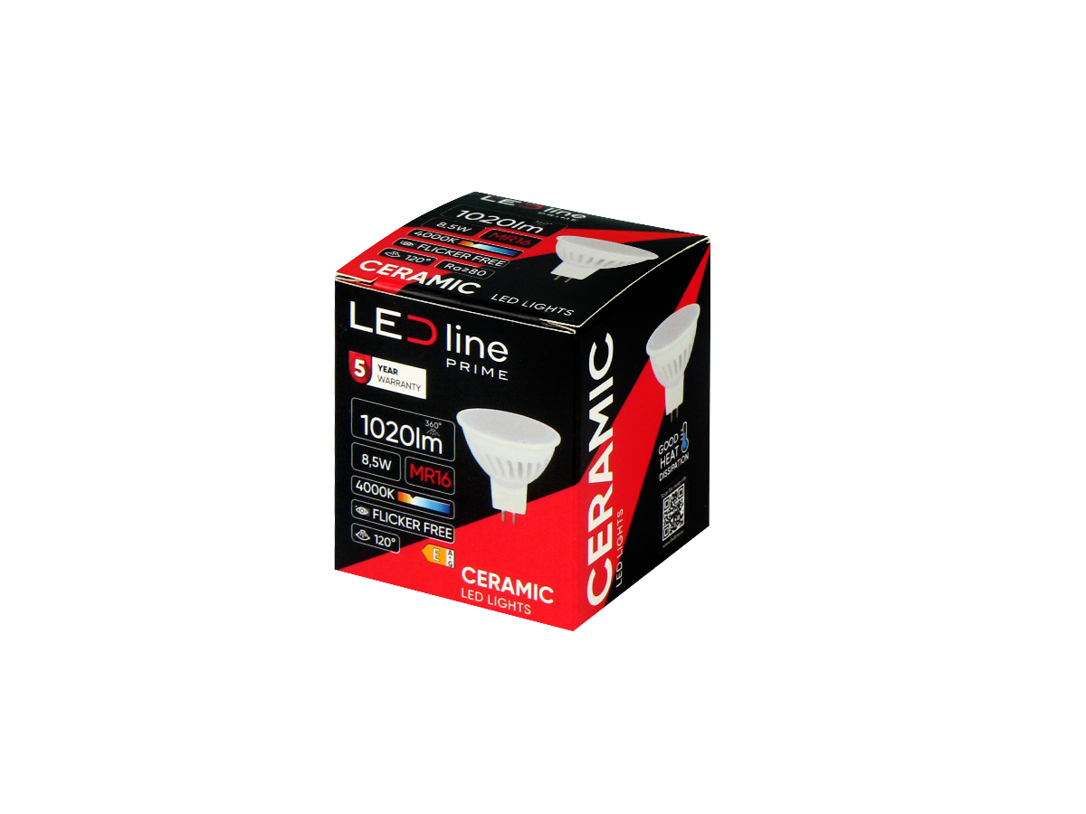 MR16 4000K 8,5W 1020lm 10-18V AC/DC 120 ° GU5.3 Keramiek PRIME