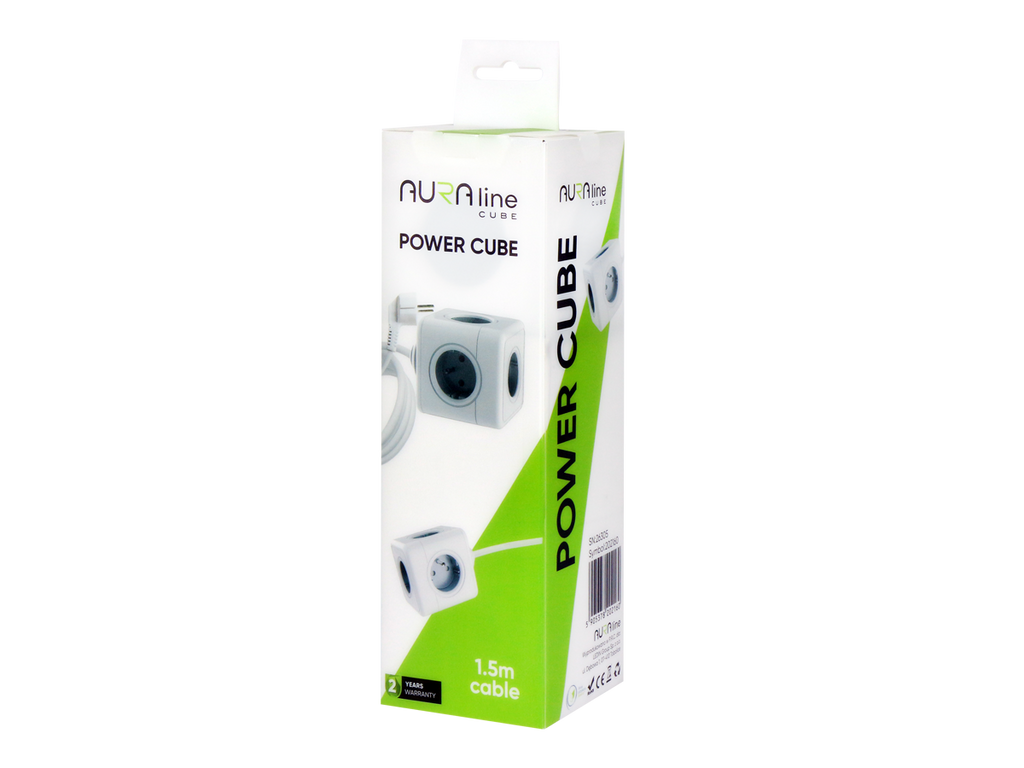 Verlengsnoer CUBE 5 sockets 1,5m 16A/3680W AURA line