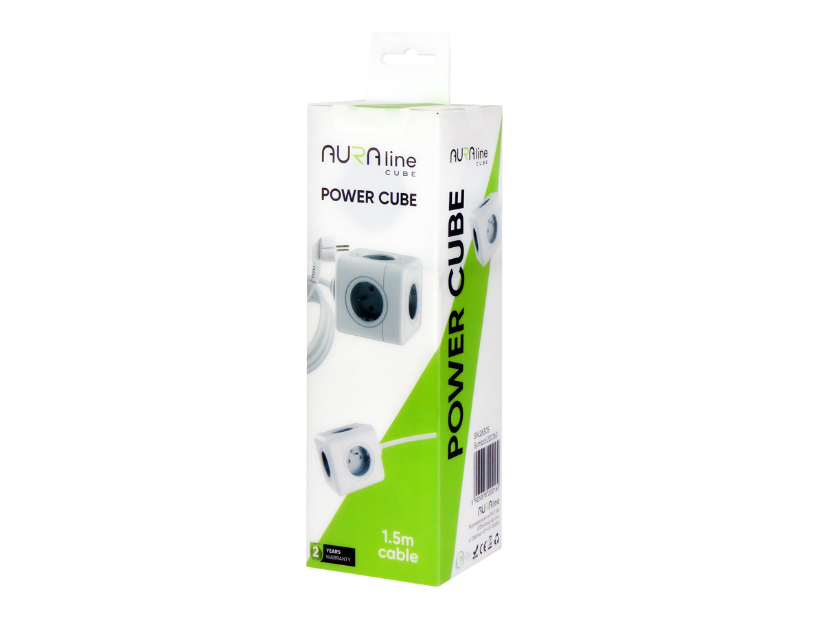 Verlengsnoer CUBE 5 sockets 1,5m 16A/3680W AURA line