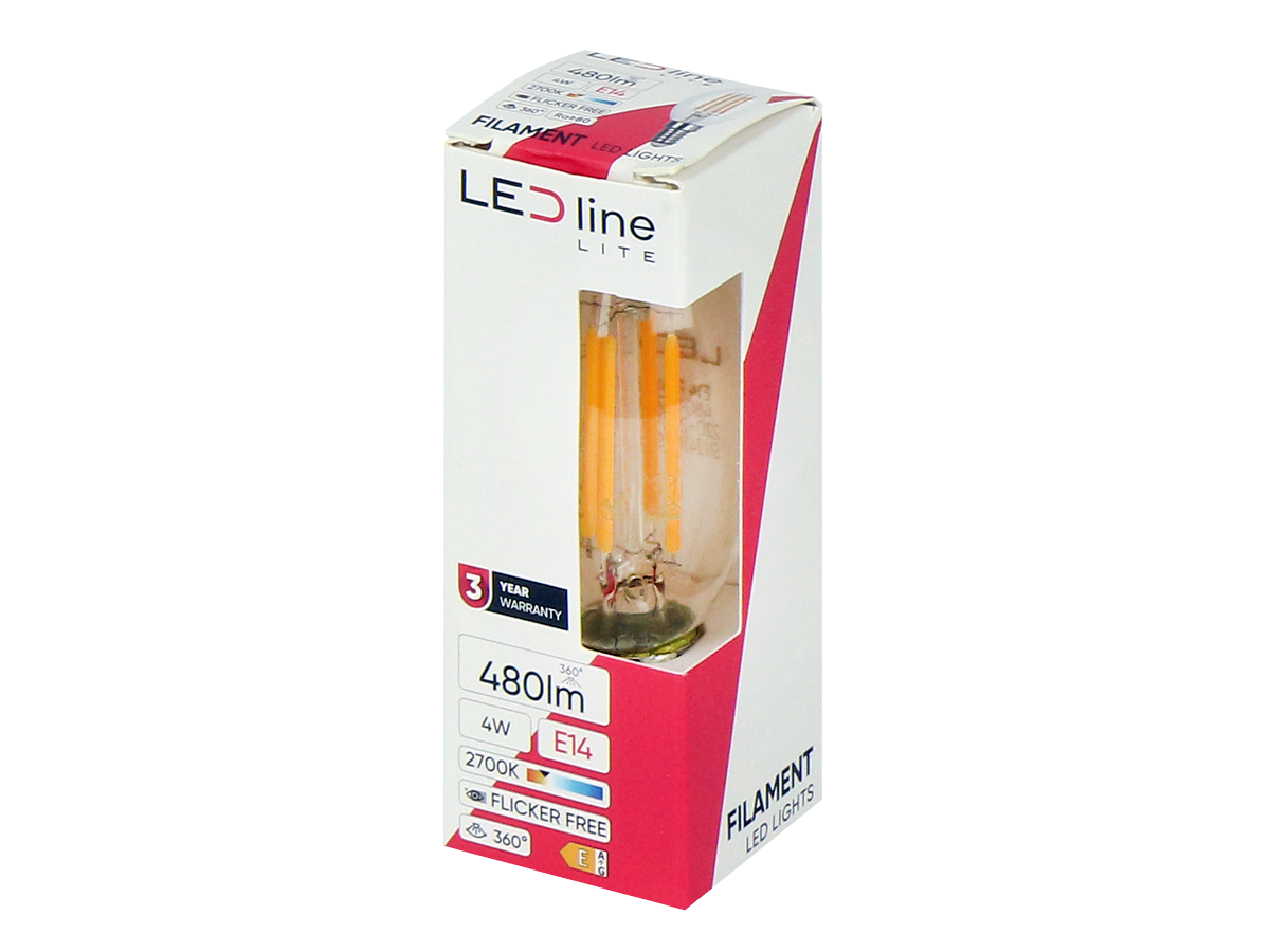 LED-lamp E14 2700K 4W 480lm 230V 360 ° FILAMENT C35 LITE Glas