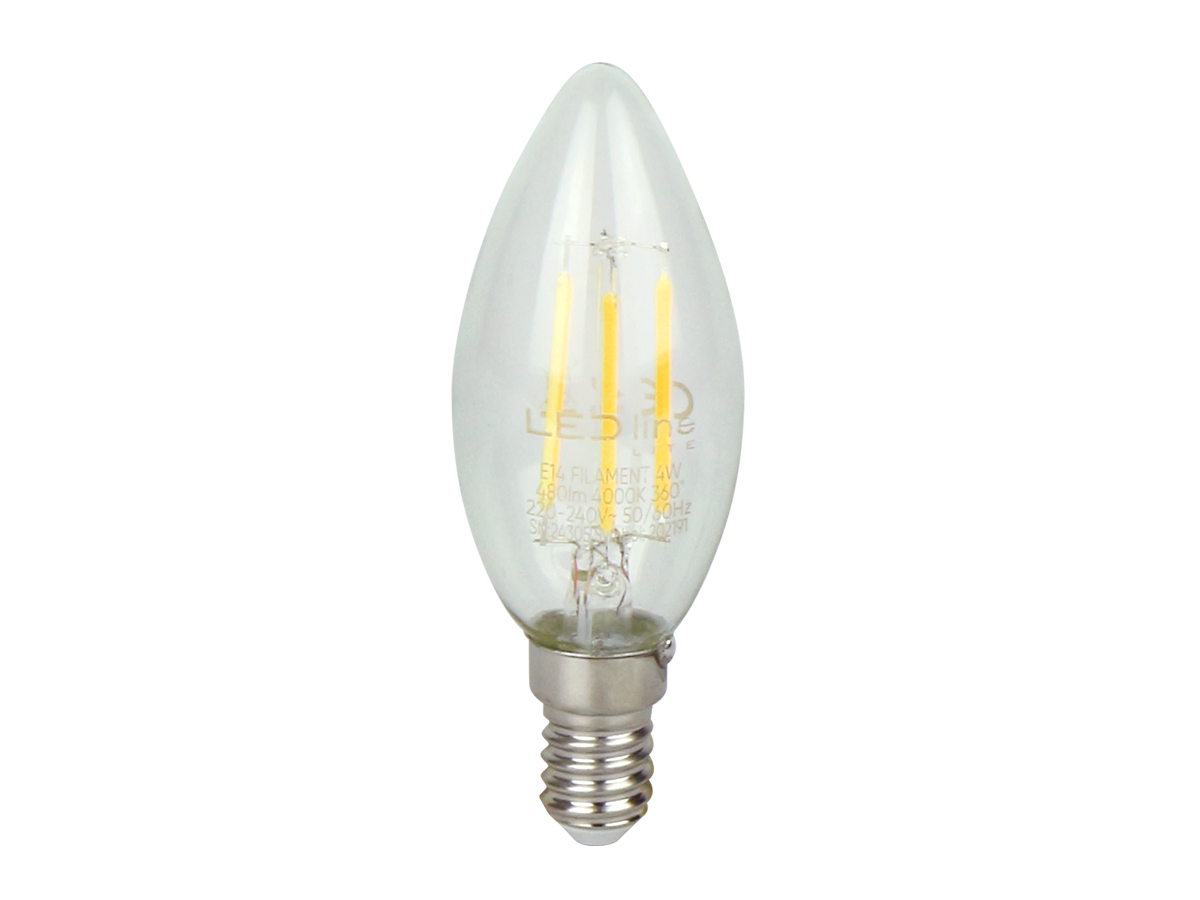 LED-lamp E14 4000K 4W 480lm 230V 360 ° FILAMENT C35 LITE Glas