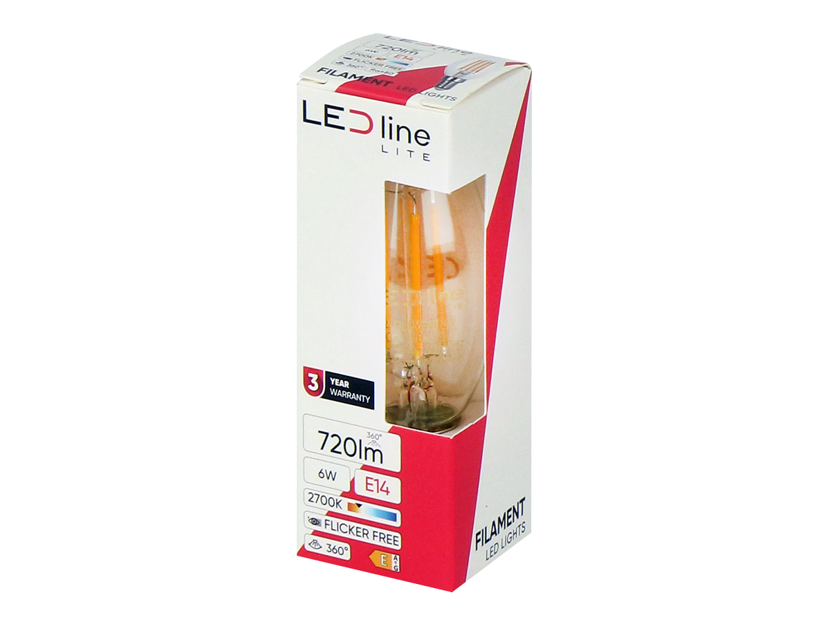 LED-lamp E14 2700K 6W 720lm 230V 360 ° FILAMENT C35 LITE Glas