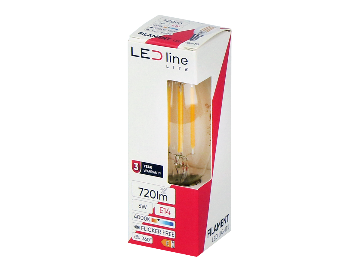 LED-lamp E14 4000K 6W 720lm 230V 360 ° FILAMENT C35 LITE Glas