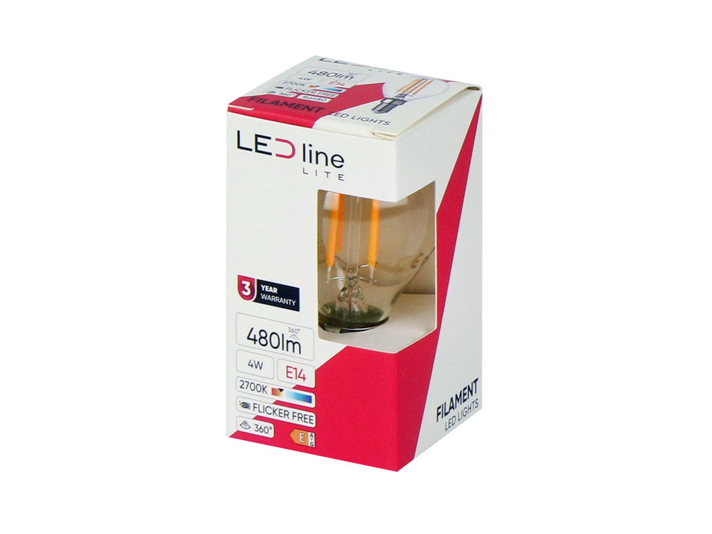LED-lamp E14 2700K 4W 480lm 230V 360 ° FILAMENT G45 LITE Glas