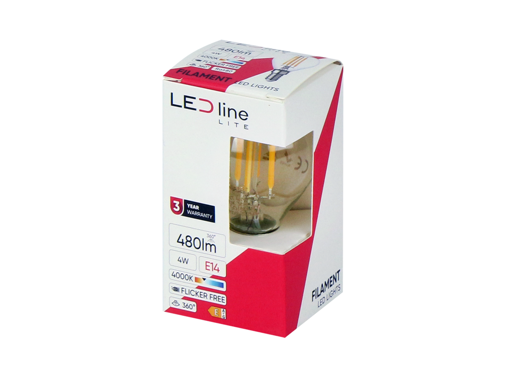 LED-lamp E14 4000K 4W 480lm 230V 360 ° FILAMENT G45 LITE Glas