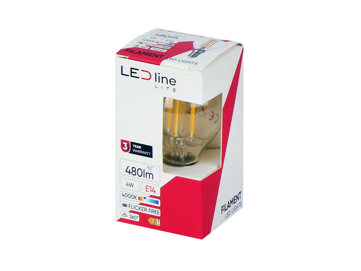 LED-lamp E14 4000K 4W 480lm 230V 360 ° FILAMENT G45 LITE Glas