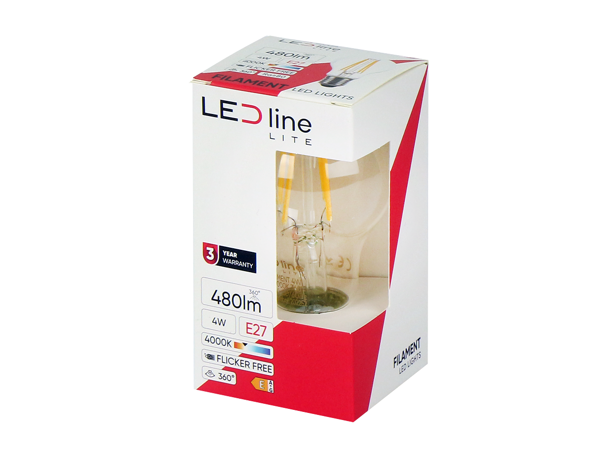 LED-lamp E27 4000K 4W 480lm 230V 360° FILAMENT A60 Glas LITE