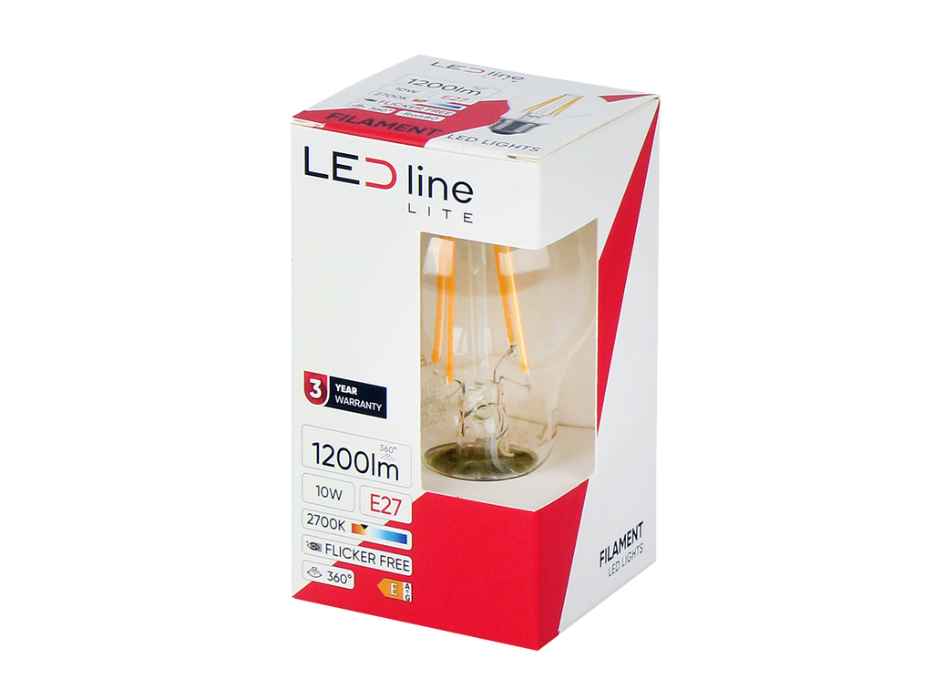 LED-lamp E27 4000K 10W 1200lm 230V 360° FILAMENT A60 Glas LITE