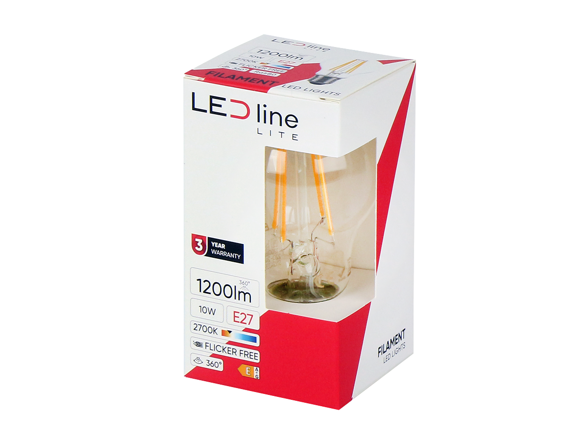 LED-lamp E27 4000K 10W 1200lm 230V 360° FILAMENT A60 Glas LITE