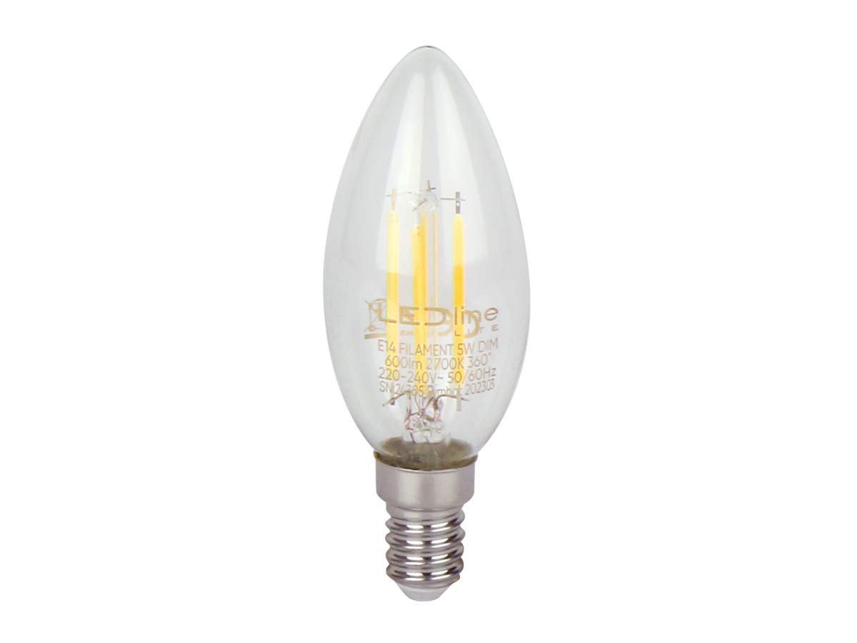 LED-lamp E14 2700K 5W 600lm 230V 360 ° FILAMENT C35 DIM Glass LITE