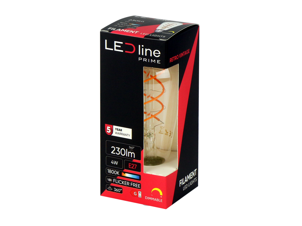LED-lamp E27 1800K 4W 230lm 230V 360 ° FILAMENT ST64 SIM Glazen prime