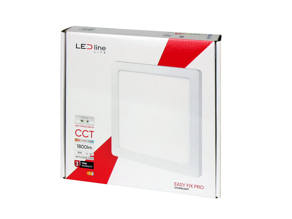 Downlight EASY FIX PRO 3CCT(3K/4K/5K) 18W 1800lm vierkant IP20 Wit LITE