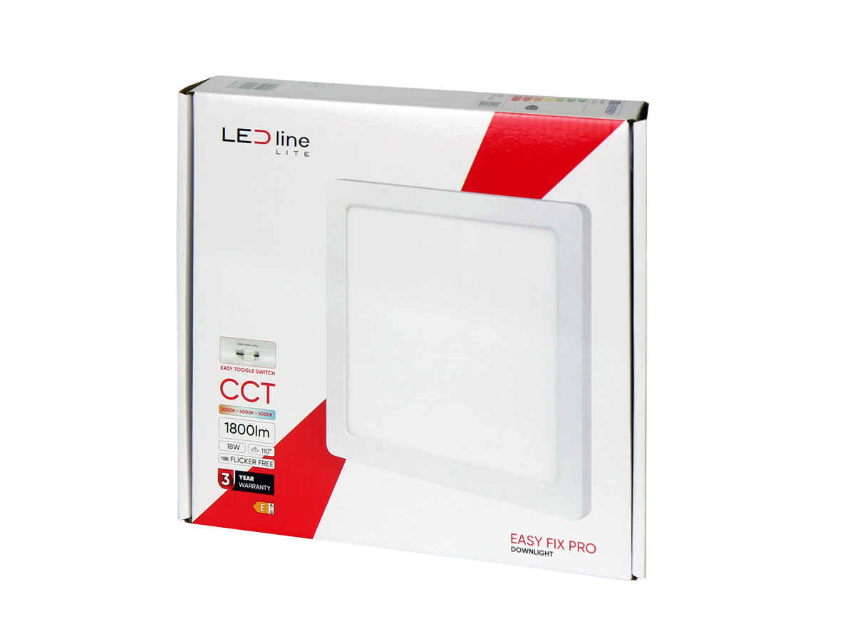 Downlight EASY FIX PRO 3CCT(3K/4K/5K) 18W 1800lm vierkant IP20 Wit LITE