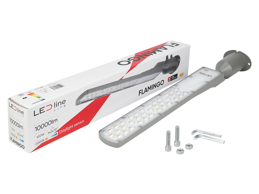 Wegverlichting Armatuur FLAMINGO 4000K 100W 10000lm IP65 grijs LITE