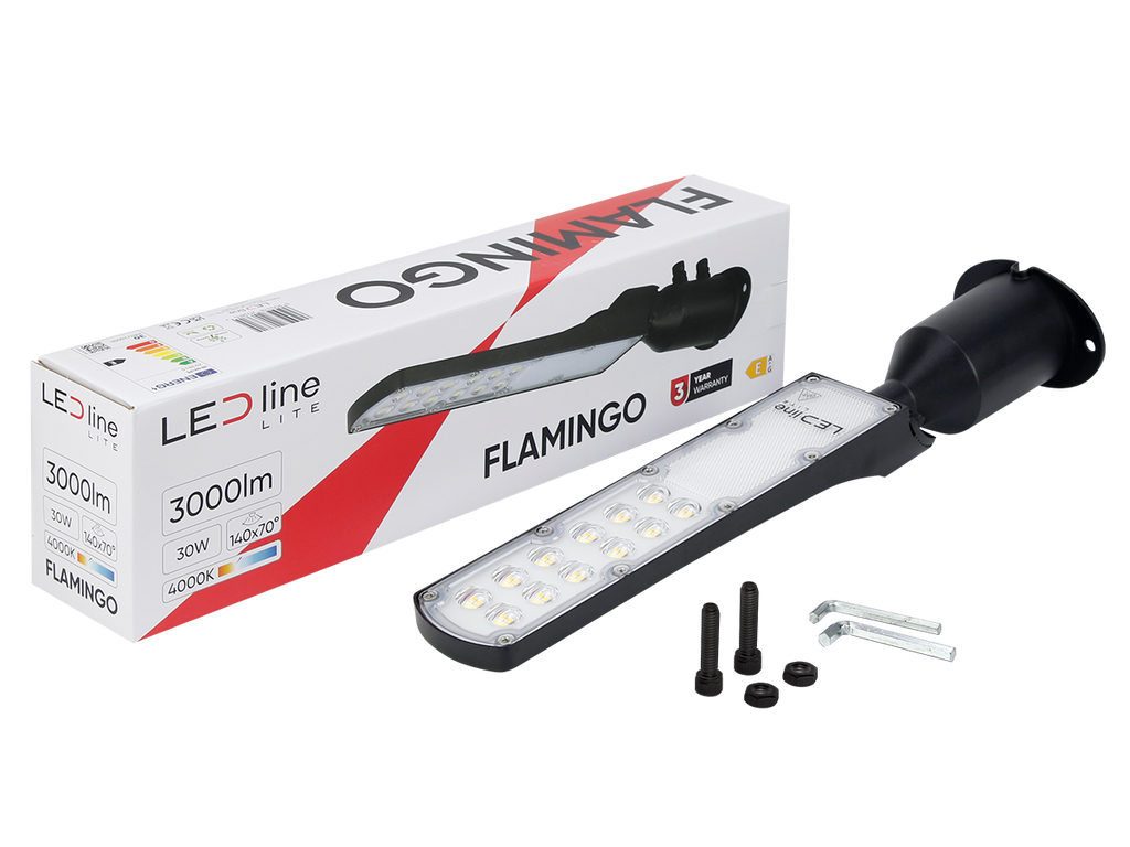 LED line straatarmatuur FLAMINGO 4000K 30W 3000lm IP65 zwart LITE