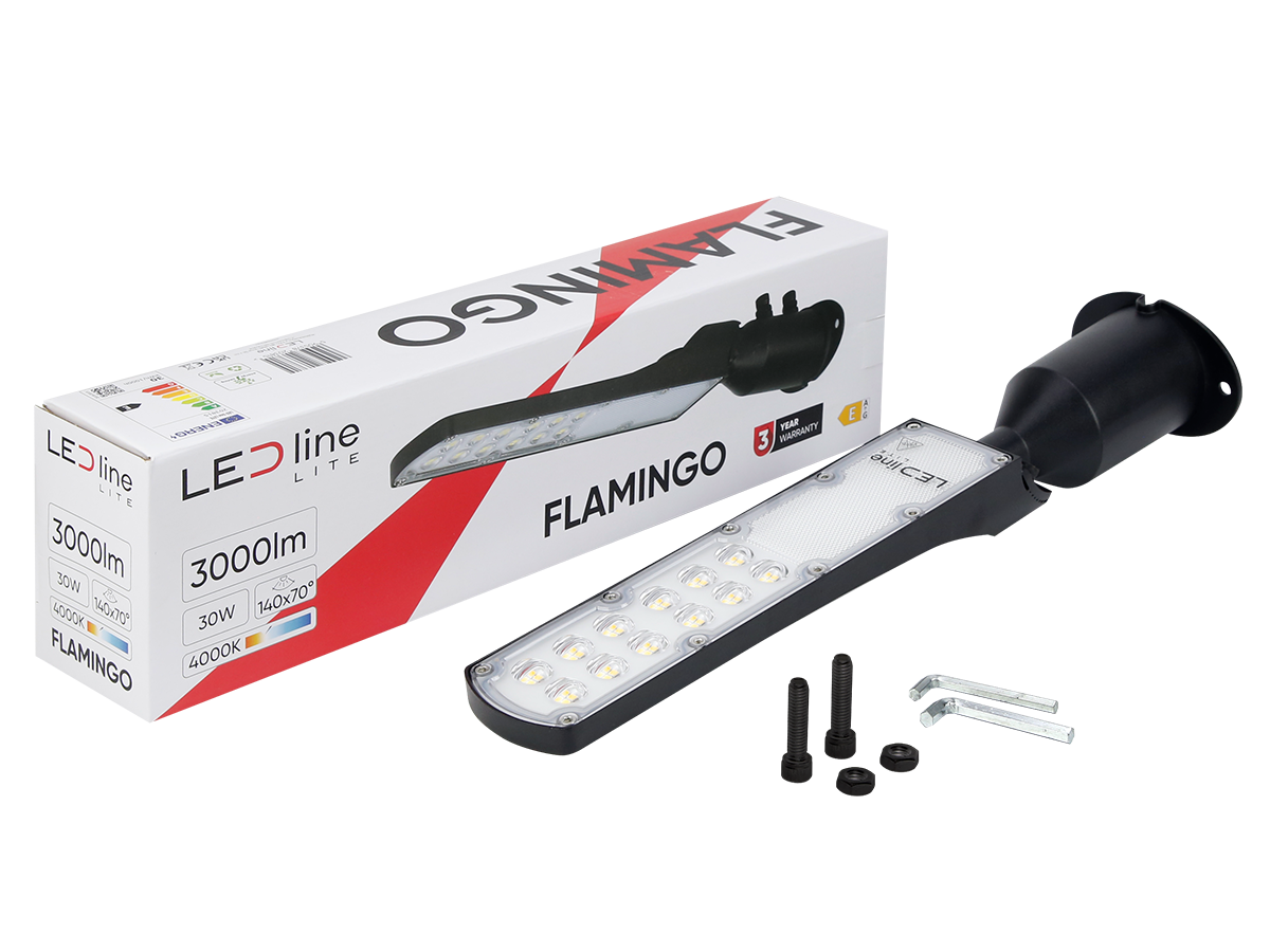 LED line straatarmatuur FLAMINGO 4000K 30W 3000lm IP65 zwart LITE