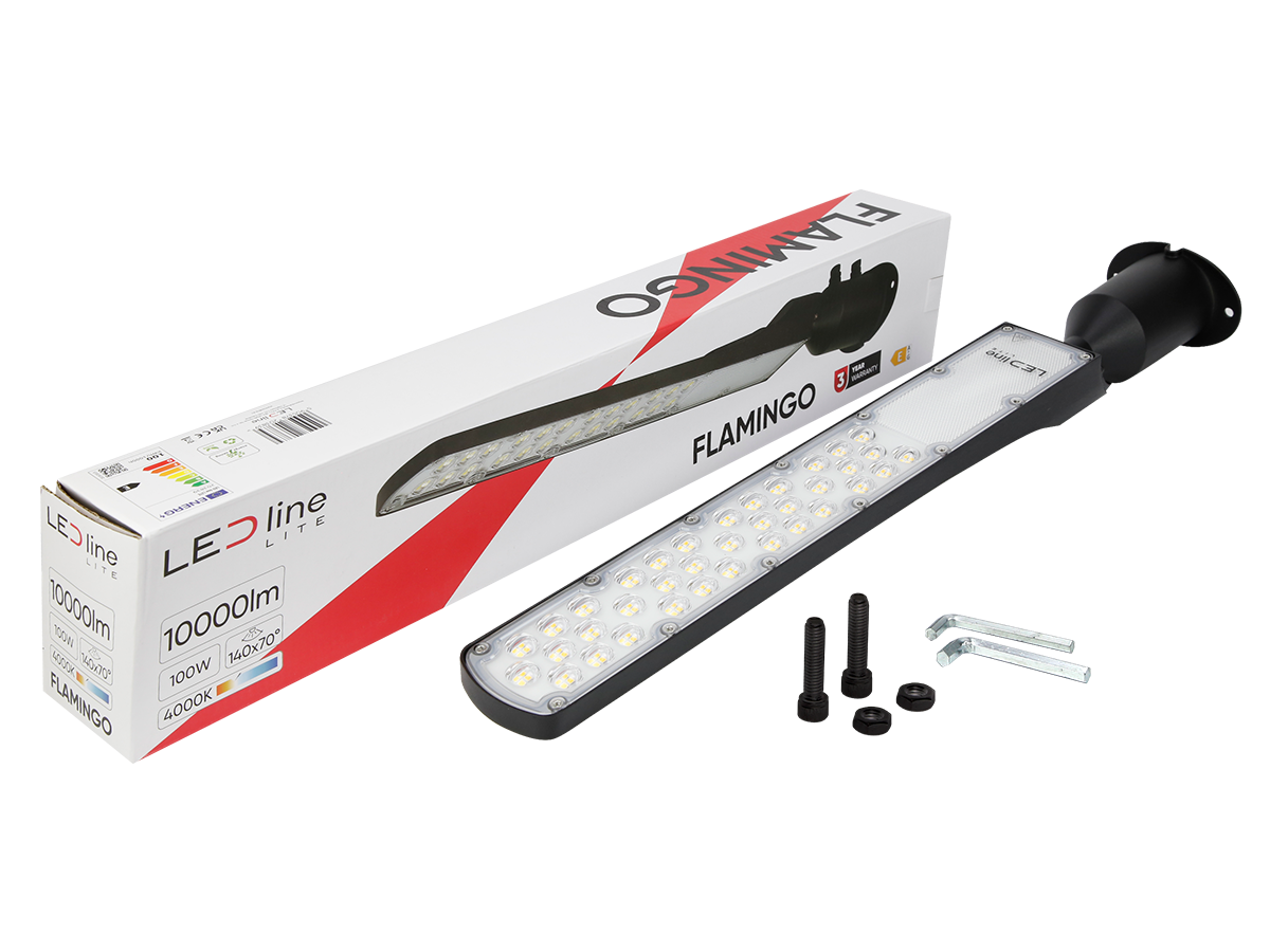 LED line straatarmatuur FLAMINGO 4000K 100W 10000lm IP65 zwart LITE